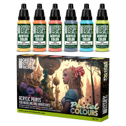 Zestaw farb Green Stuff World Paint Set Pastel Colours 10131 - 6 farb akrylowych Maxx Formula Golden Cream Faded Orange Flesh Rose Smoked Blue Arctic Blue Canary Green - Green Stuff World
