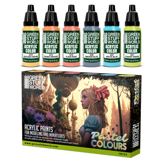 Zestaw farb Green Stuff World Paint Set Pastel Colours 10131 - 6 farb akrylowych Maxx Formula Golden Cream Faded Orange Flesh Rose Smoked Blue Arctic Blue Canary Green - Green Stuff World
