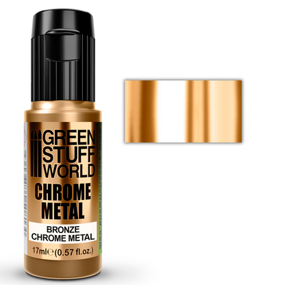 Green Stuff World Bronze Chrome Metal 3690 17ml - butelka farby chromowanej z próbką efektu lustrzanego brązu do figurek i modeli scale - Green Stuff World

