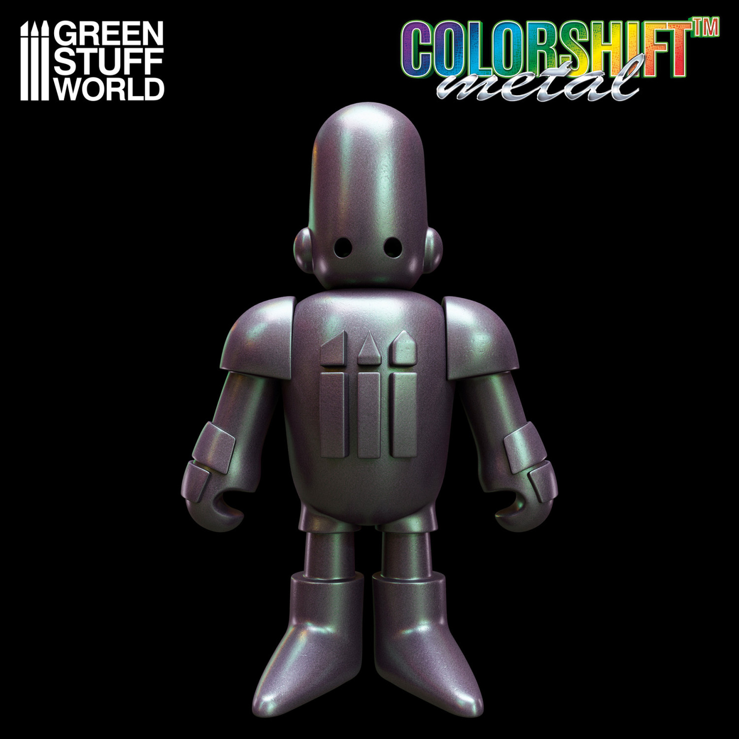 Green Stuff World Colorshift Metal0 figurka robota pomalowana farbą kameleon Emerald Getaway 1609 - efekt zmiany koloru na figurce tabletop - Green Stuff World
