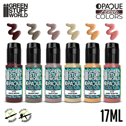 Green Stuff World Opaque Paint Set Flesh Colours 12536 - paleta 6 kryjących farb akrylowych Opaque Color 17ml z próbkami kolorów skóry do malowania figurek fantasy i historycznych - Green Stuff World
