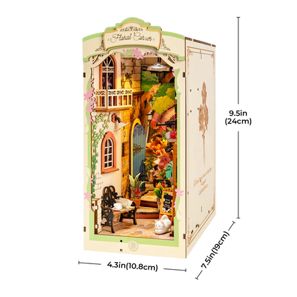 Kwiaciarnia RDS015e - Book Nook DIY białe tło wymiary 10,8x19x24 cm Floral Corner widok z boku - Värvikas
