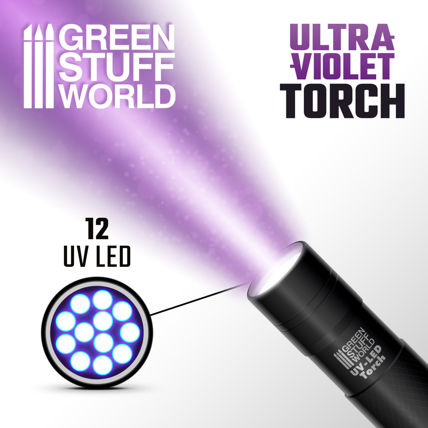 Ultraviolet Torch Green Stuff World - 12 diod UV LED 385-400nm do utwardzania żywicy

