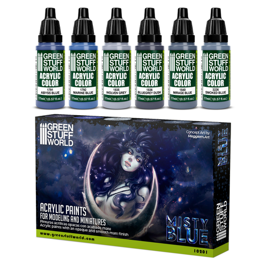 Zestaw farb Green Stuff World Paint Set Misty Blue 10201 - 6 farb akrylowych Maxx Formula w odcieniach błękitu i szarości do malowania figurek fantasy - Green Stuff World
