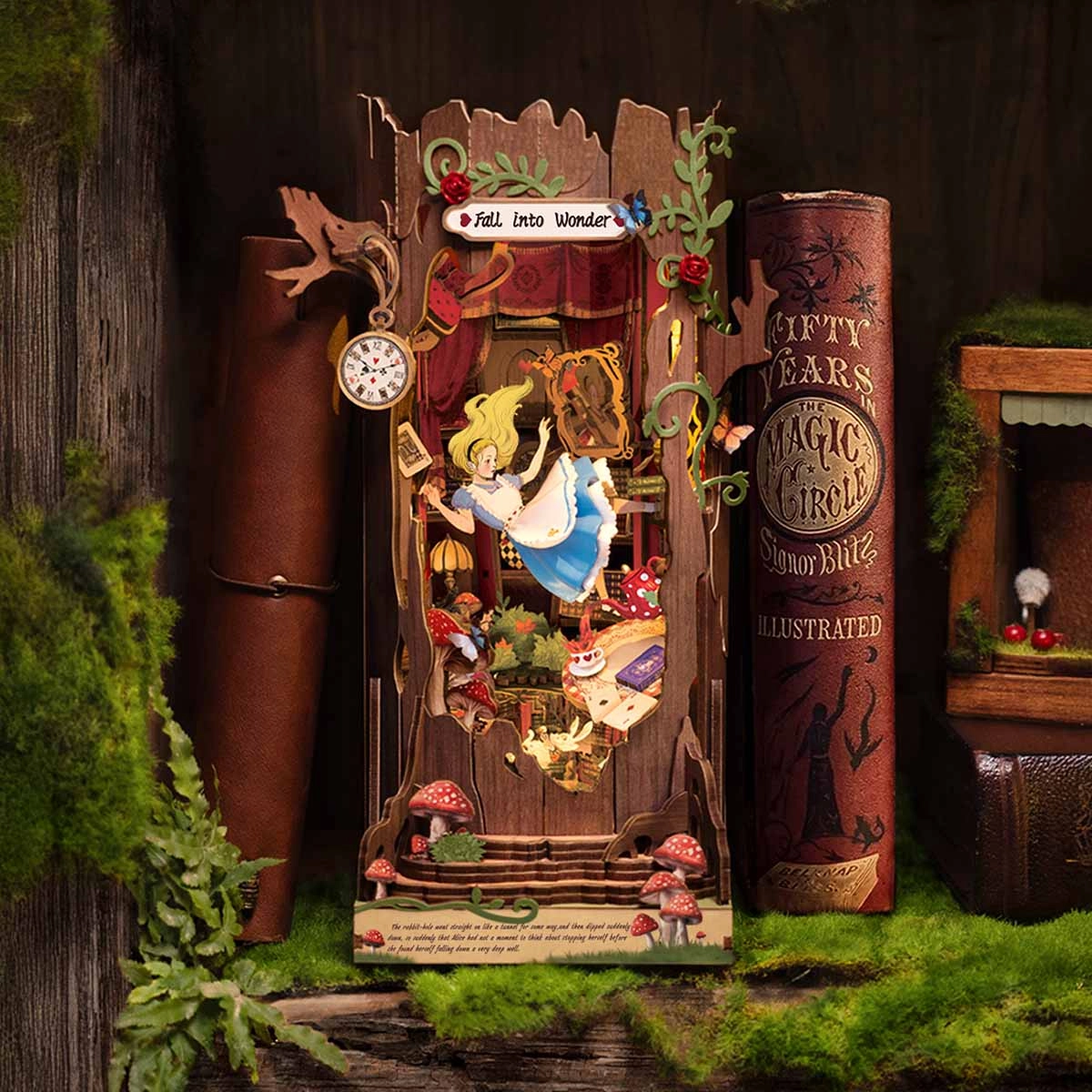 Oczaruj się TGB12e - Book Nook DIY między książkami na półce Fall Into Wonder Alicja grzyby LED Type-C - Värvikas
