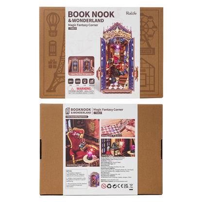 Pudełko zestawu Rolife Book Nook Wonderland TGB14 Magic Fantasy Corner - Magiczny Zakątek Fantasy przód i tył specyfikacja - Värvikas
