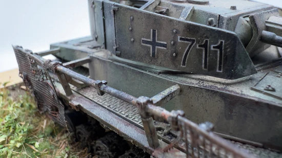 SdKfz 161 Panzer IV Ausf J – detal diorama 28mm, wieża nr 711 z siatkami Thoma, 280078