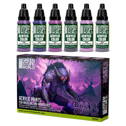 Zestaw farb Green Stuff World Paint Set Darth Purple 10203 - 6 farb akrylowych Maxx Formula Liche Purple Malefic Purple Phantom Violet Chancellor Blue Lilac Purple Bluebird Grey + pudełko - Green Stuff World
