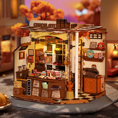 Czekolada Henry'ego DG174e - Miniaturowy Domek DIY ukończony model szyld Chocolate Shop kratowana podłoga ciepłe LED - Värvikas
