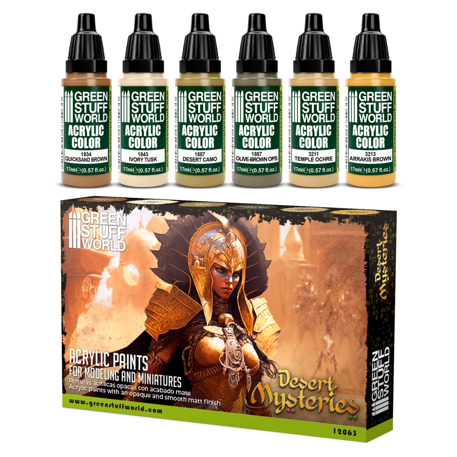 Zestaw farb Green Stuff World Paint Set Desert Mysteries 12063 - 6 farb akrylowych Maxx Formula w odcieniach pustyni do malowania figurek fantasy i historycznych - Green Stuff World

