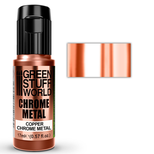 Green Stuff World Copper Chrome Metal 3694 17ml - butelka farby chromowanej z próbką efektu lustrzanej miedzi do figurek i modeli scale - Green Stuff World
