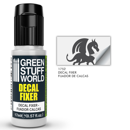 Green Stuff World Decal Fixer 1752 17ml - butelka utrwalacza do kalkomanii z numerem referencyjnym i przykładem kalki smoka - Green Stuff World

