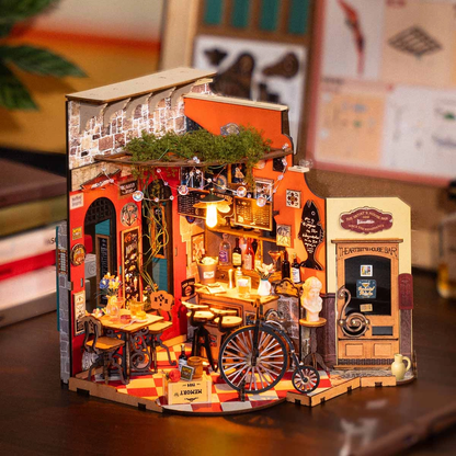 Bar i Restauracja Cheers DG173e - Miniaturowy Domek DIY ukończony model rower girlanda żarówek mozaikowa podłoga szyld The Artist's House Bar ciepłe LED - Värvikas
