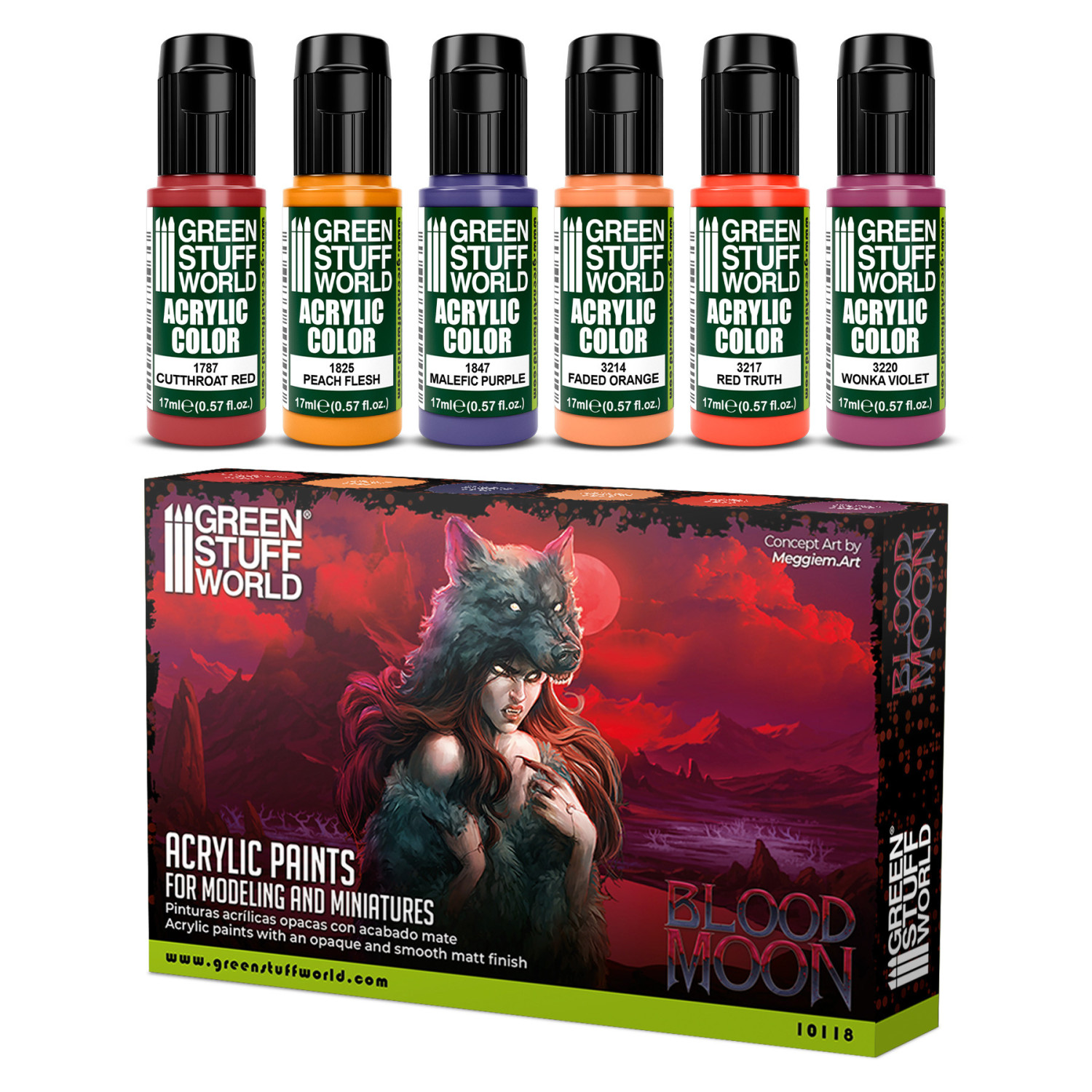 Zestaw farb Green Stuff World Paint Set Blood Moon 10118 - 6 farb akrylowych Maxx Formula do malowania wampirów i mrocznych postaci fantasy w odcieniach czerwieni i fioletu - Green Stuff World
