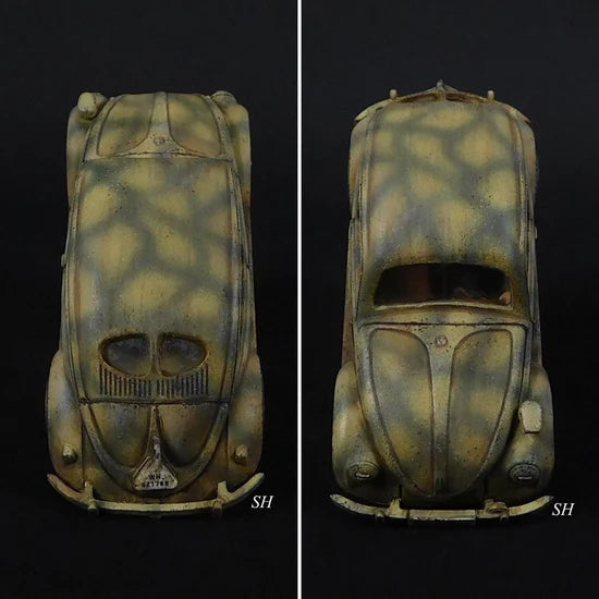 Volkswagen Type 1 Käfer – model 28mm SH, kamuflaż trójkolorowy widok z przodu i tyłu, 280081