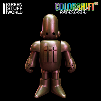 Green Stuff World Colorshift Metal - figurka robota pomalowana farbą kameleon Evil Forest 1674 - efekt zmiany koloru z zielonego na czerwony na figurce tabletop - Green Stuff World
