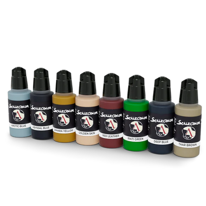 Scale75 Essentials 2 Basic Colors Set SSE-076 - 8 butelek farb akrylowych Scalecolor 17ml Arctic Blue Abyssal Blue Sahara Yellow Golden Skin Red Leather Irati Green Deep Blue Thar Brown - Scale75
