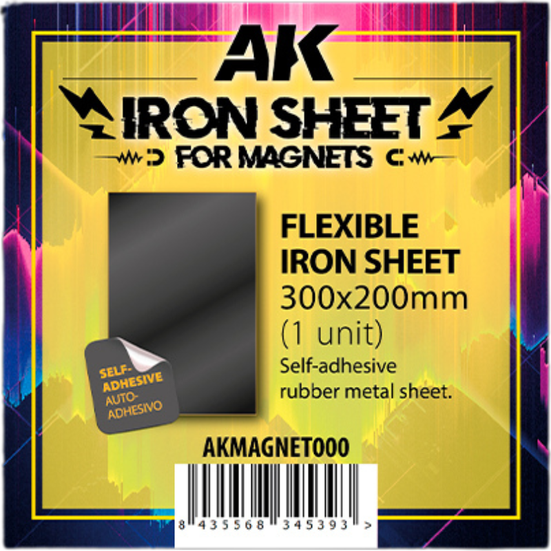 AK Interactive AKMAGNET000 – opakowanie Iron Sheet for Magnets 300x200mm, samoprzylepny elastyczny arkusz stalowy

