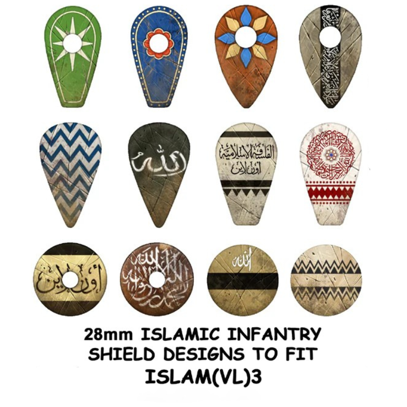 Islamic Infantry Shield Transfers ISLAM(VL)3 – 12 naklejek na tarcze islamskiej piechoty 28mm Victrix Little Big Men Studios
