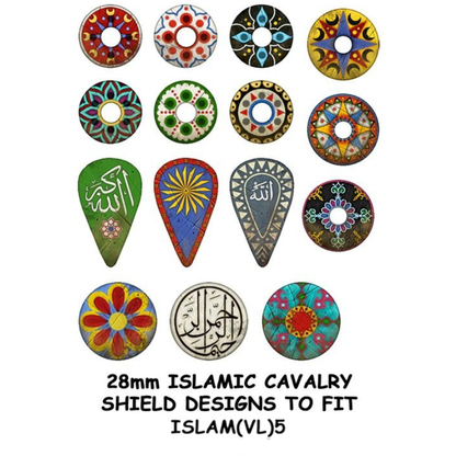 Islamic Cavalry Shield Designs ISLAM(VL)5 – pełny arkusz naklejek na tarcze islamskiej kawalerii 28mm Victrix
