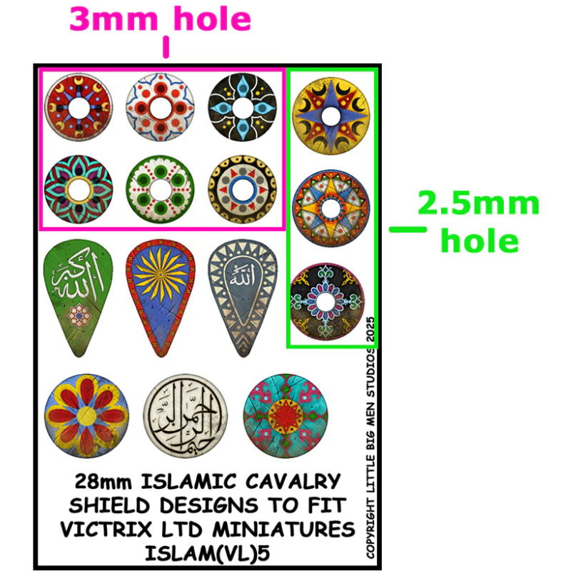 Islamic Cavalry Shield Designs ISLAM(VL)5 – arkusz z oznaczeniem rozmiarów otworów 3mm i 2,5mm

