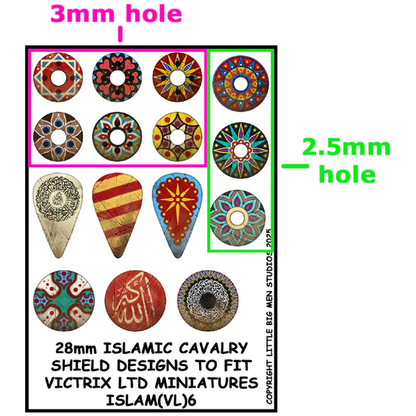 Islamic Cavalry Shield Designs ISLAM(VL)6 – arkusz z oznaczeniem rozmiarów otworów 3mm i 2,5mm
