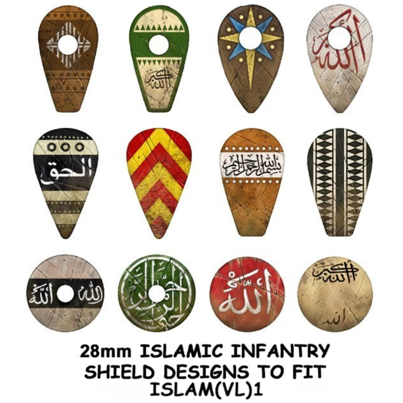 Islamic Infantry Shield Transfers 1 – 12 kalkomanii wodnych 28mm do tarcz islamskiej piechoty serii Victrix Medieval Islamic
