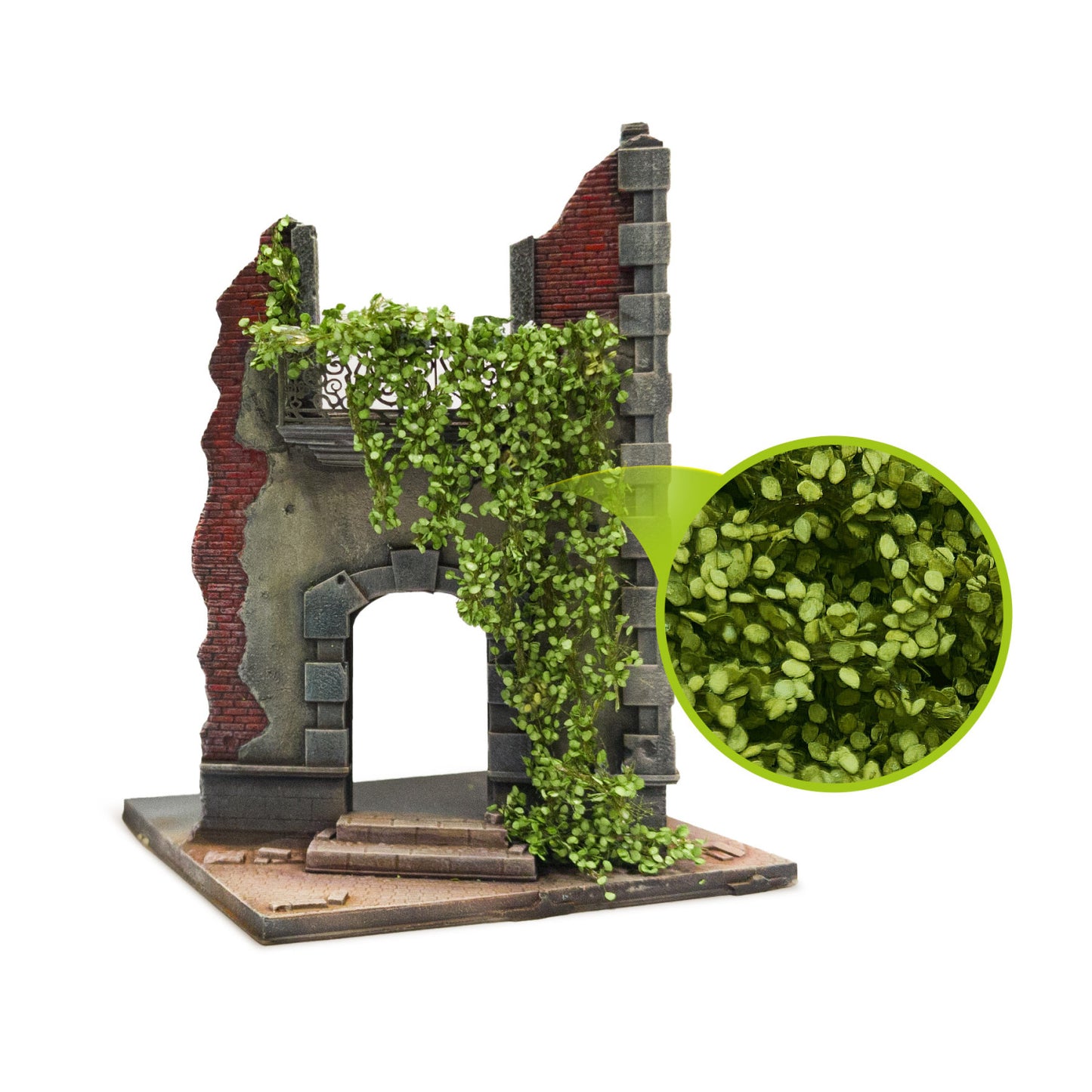 Ivy Foliage Light Green Birch Large GSW - ruiny obrosłe bluszczem brzozowym ze zbliżeniem na teksturę liści w skali 1:35-1:43
