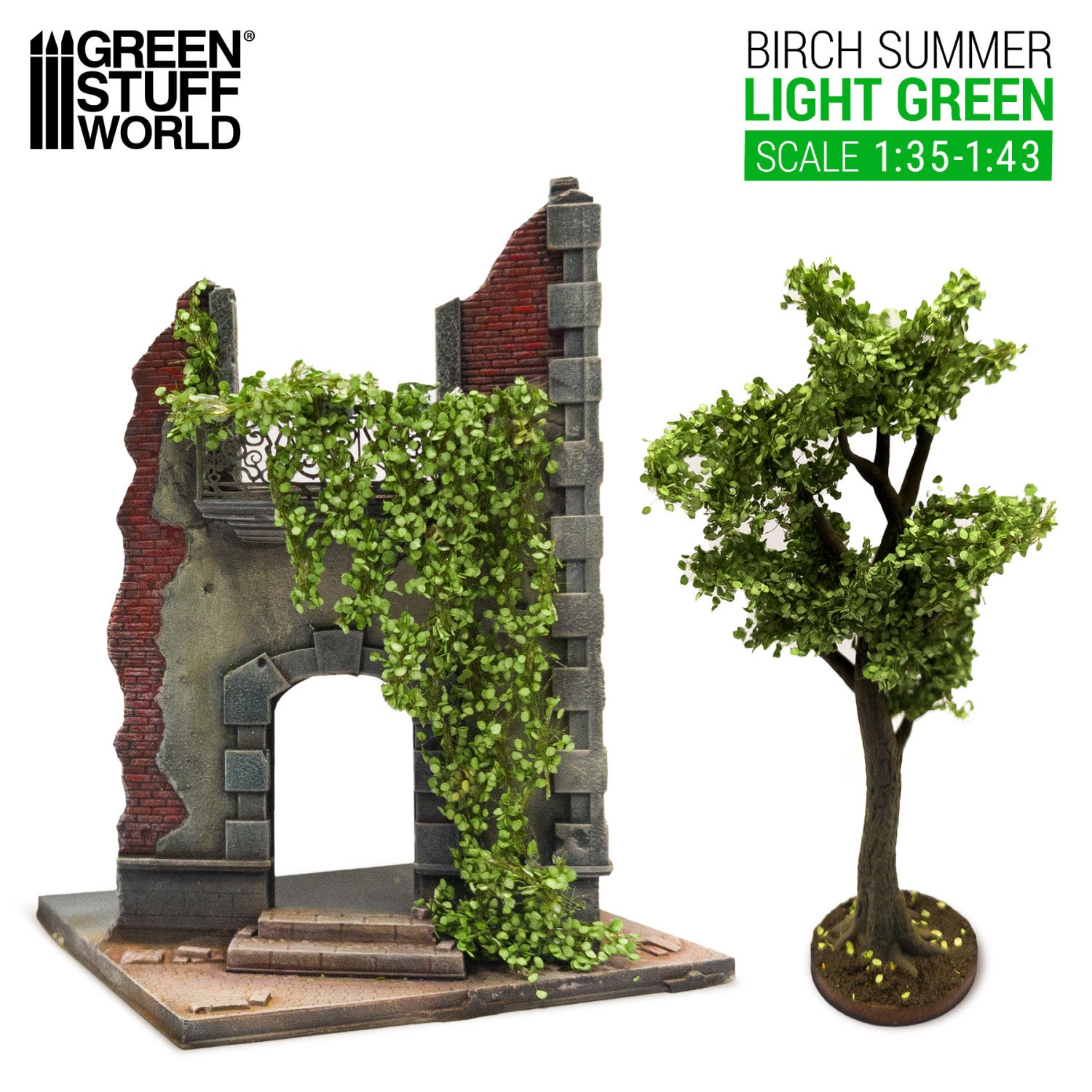 Ivy Foliage Light Green Birch Large GSW - miniaturowe drzewo brzozowe i ruiny obrosłe bluszczem w skali 1:35-1:43