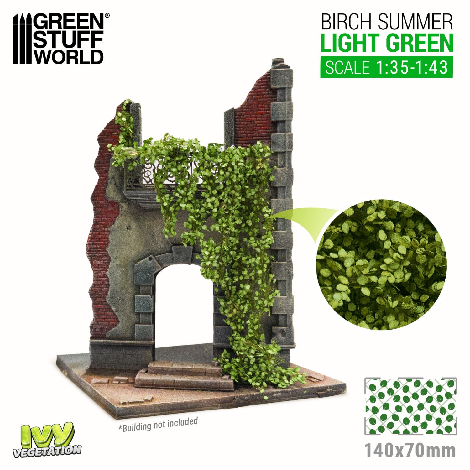 Ivy Foliage Light Green Birch Large GSW - ruiny z bluszczem brzozowym i arkusz 140x70mm z realistycznymi liśćmi brzozy