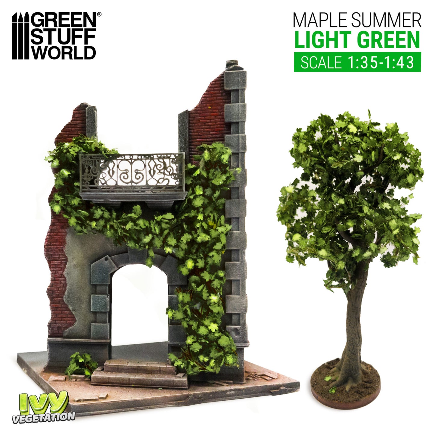 Ivy Foliage Light Green Maple Large GSW - miniaturowe drzewo klonowe i ruiny obrosłe bluszczem w skali 1:35-1:43