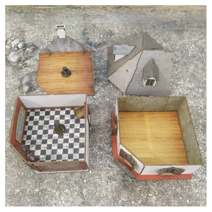 Le Grand Café 28mm – widok z przodu na szarym tle, detal elewacji, SceneryWargames
