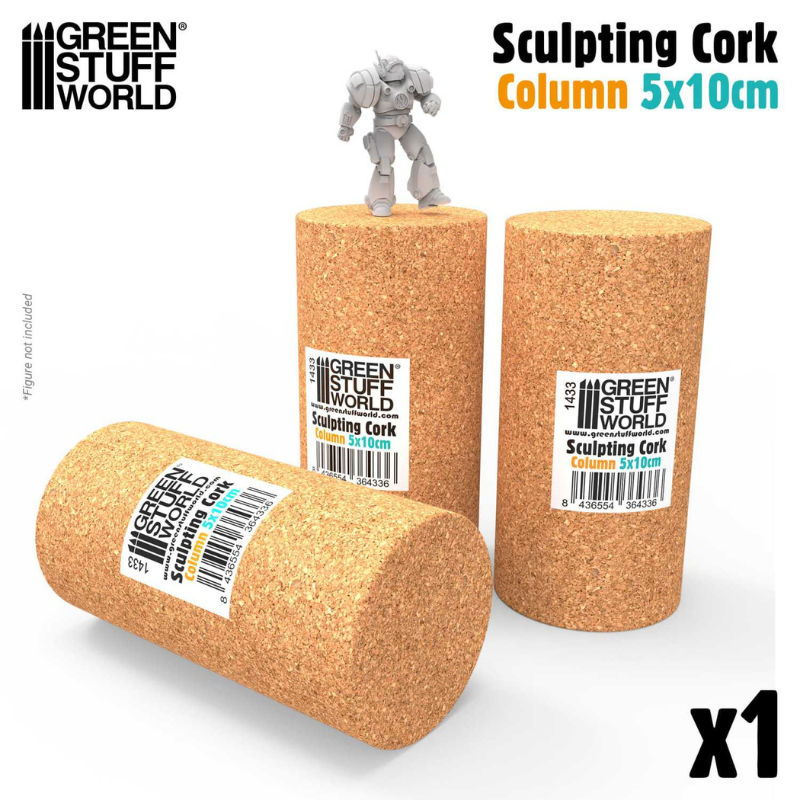 Sculpting Cork Column 5x10cm - 3 korkowe walce z etykietą GSW, figurka Space Marine na górze | Green Stuff World
