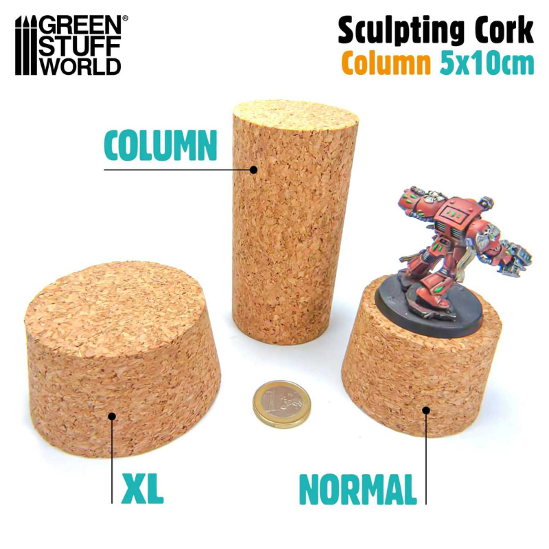 Sculpting Cork Column 5x10cm - porównanie rozmiarów: Column, XL i Normal z figurką Warhammer | Green Stuff World

