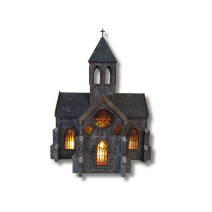 Kościół Europy Zachodniej 28mm – widok fasady z witrażami, prepainted, SceneryWargames