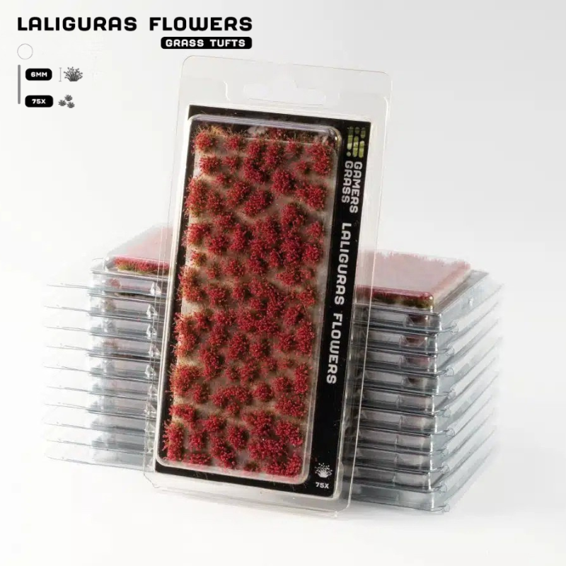 Gamers Grass Laliguras Flowers 6mm – widok ogólny arkusza samoprzylepnych kępek kwiatowych do modelarstwa