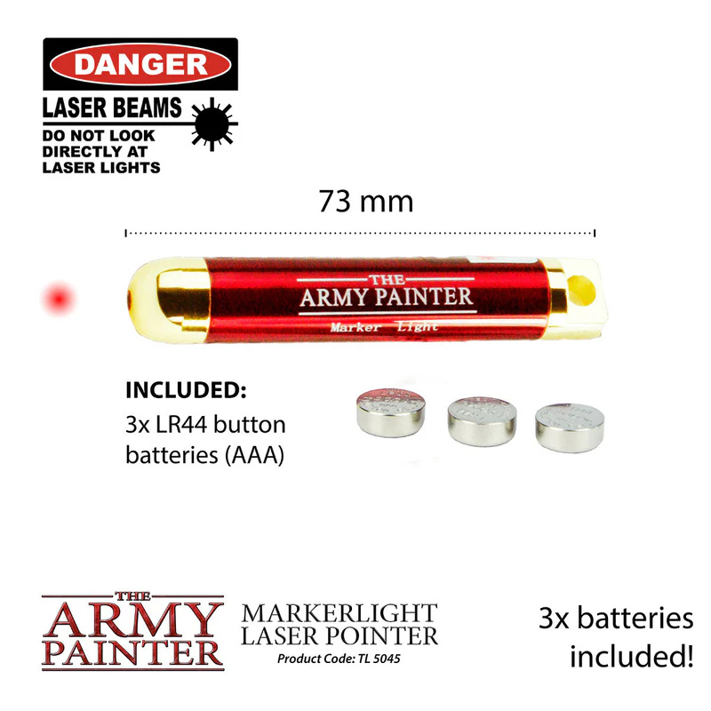 Markerlight Laser Pointer TL5045P – czerwony wskaźnik laserowy The Army Painter 73mm z bateriami 3x LR44 w zestawie
