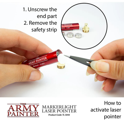 Markerlight Laser Pointer TL5045P – instrukcja aktywacji: odkręcić końcówkę i usunąć pasek zabezpieczający
