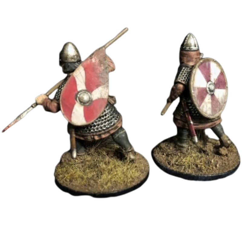 Figurki Sasów 28mm z naklejkami na tarcze Late Saxon Shield Designs LASX(VL)7 – wzory krzyżowe czerwono-białe
