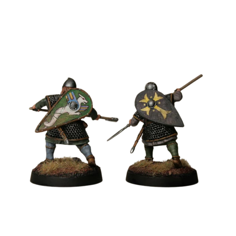 Figurki Anglosasów 28mm z naklejkami na tarcze Late Saxon Shield Designs – wzory z wilkiem i gwiazdą
