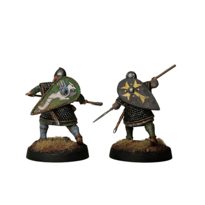 Figurki Anglosasów 28mm z naklejkami na tarcze Late Saxon Shield Designs – wzory z wilkiem i gwiazdą
