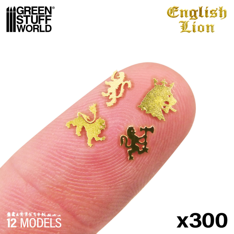 English Lion Symbols 2466 Green Stuff World – miniaturowe symbole lwa angielskiego z mosiądzu na palcu dla skali wielkości 1-5mm
