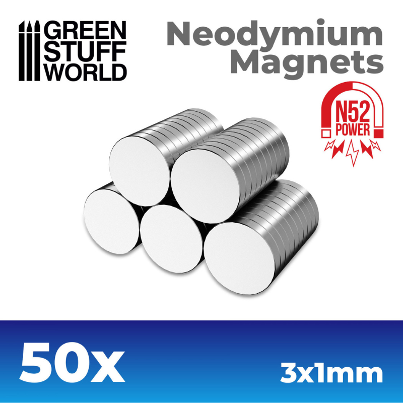 Green Stuff World 9259 – opakowanie Neodymium Magnets 3x1mm 50 szt. N52, magnesy neodymowe do figurek wargaming
