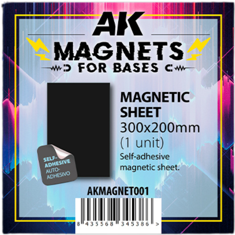 AK Interactive AKMAGNET001 – opakowanie Magnetic Sheet for Bases 300x200mm, samoprzylepny arkusz magnetyczny
