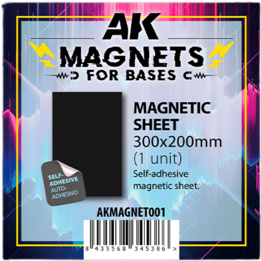 AK Interactive AKMAGNET001 – opakowanie Magnetic Sheet for Bases 300x200mm, samoprzylepny arkusz magnetyczny
