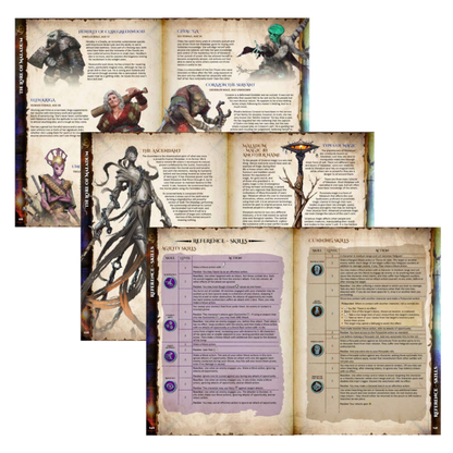 Battle Systems Maladum Dungeons of Enveron Deluxe Rulebook – podgląd wnętrza podręcznika, strony 3, mapy i opisy lochów
