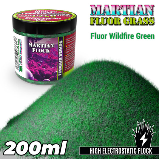 Martian Fluor Grass Wildfire Green 200ml Green Stuff World - fluorescencyjna trawa elektrostatyczna do podstawek sci-fi i alien