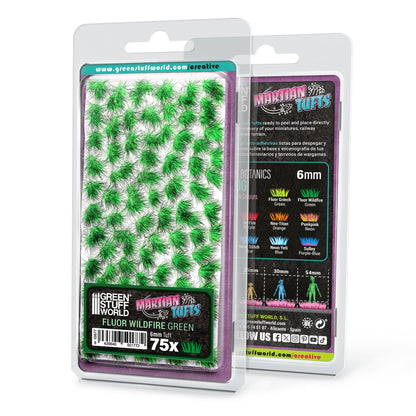 Martian Fluor Tufts Fluor Wildfire Green GSW - opakowanie front i tył blistera z 75 fluorescencyjnymi tuftami 6mm w kolorze zielonym