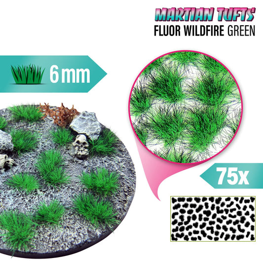 Martian Fluor Tufts Fluor Wildfire Green GSW - tufty na okrągłej podstawce sci-fi z czaszką ze zbliżeniem na teksturę włókna 6mm