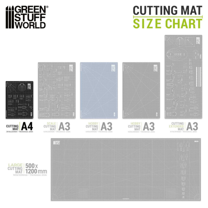 Scale Cutting Mat A4 - porównanie rozmiarów mat GSW: A4, A3, Large 500x1200mm | Green Stuff World
